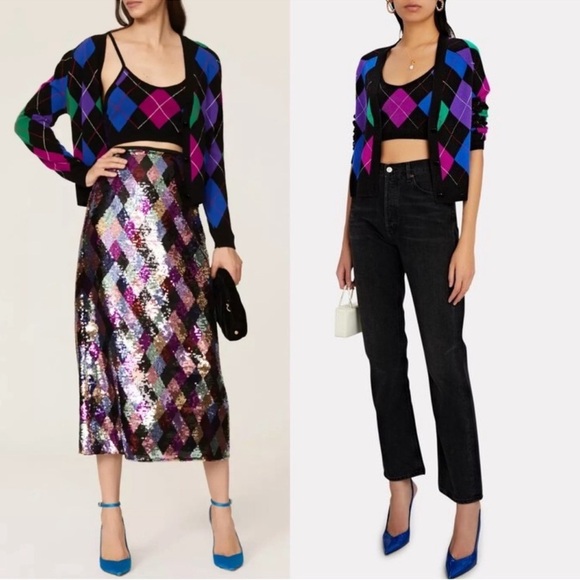 Le Superbe Argyle Sweater Cami Set in Black NWT Size Large - Picture 12 of 12